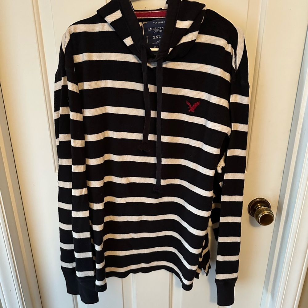 American Eagle Outfitters Black and White Striped Shirt Size xxl